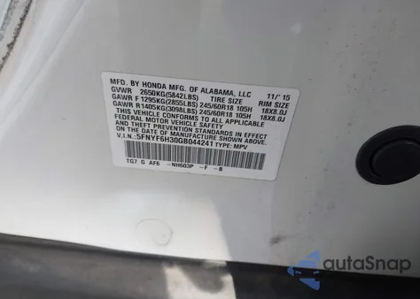 2016 Honda Pilot Ex из США, поврежденный, VIN 5FNYF6H30GB044241